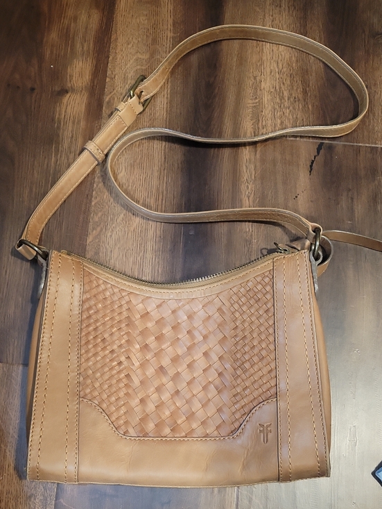 Frye Handbags - Frye Melissa Tan Woven Leather Crossbody Bag